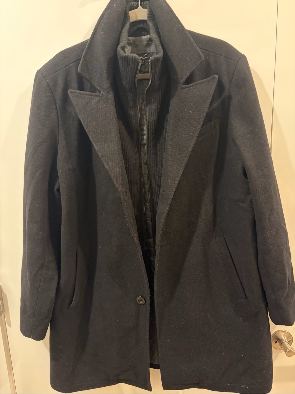 Kenneth Cole New York Black Men's Quilted Pea Coat with Ribbed Collar